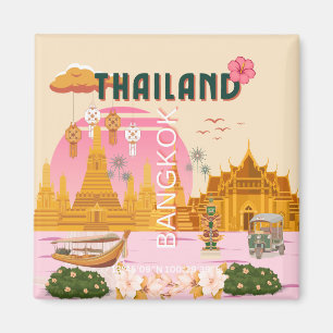 Bangkok Thailand Retro Vintage Travel Poster Magnet