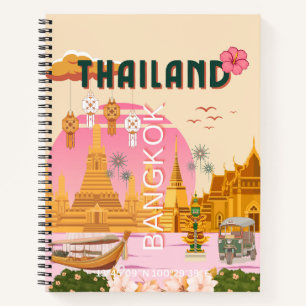 Bangkok Thailand Retro Vintage Travel Poster Notebook