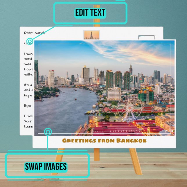 Bangkok Thailand River and Skyline Modern Postcard (Please enjoy our postcards and see the others in the collection.)