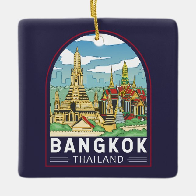 Bangkok Thailand Travel Retro Emblem Ceramic Ornament (Front)