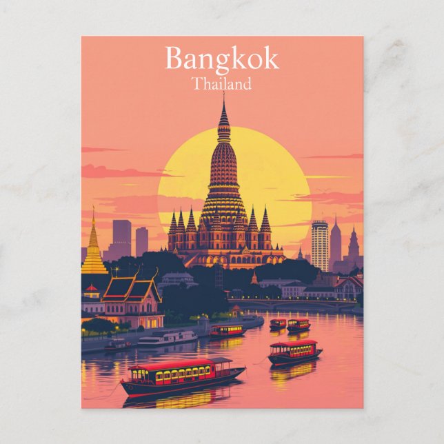 Bangkok, Thailand Vibrant Vintage Travel Postcard (Front)