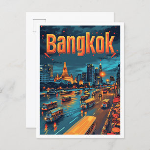 Bangkok Thailand Vintage Art Travel Illustration Postcard