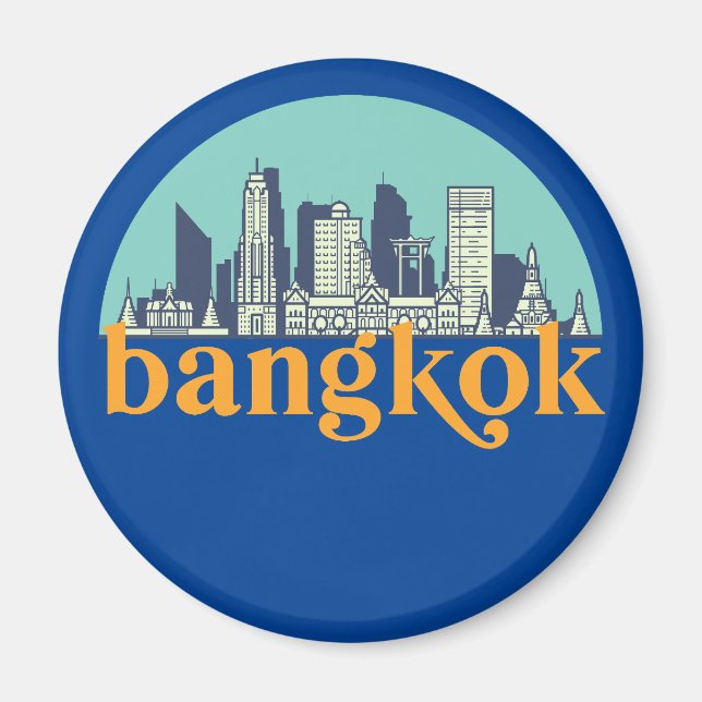 Bangkok Thailand Vintage City Skyline Cityscape Magnet (Front)