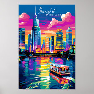 Bangkok Thailand vintage travel place illustration Poster