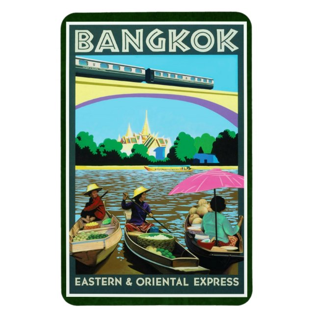 Bangkok, Thailand Vintage Travel Print Magnet (Vertical)