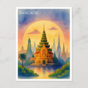 Bangkok Thailand Watercolor Postcard 