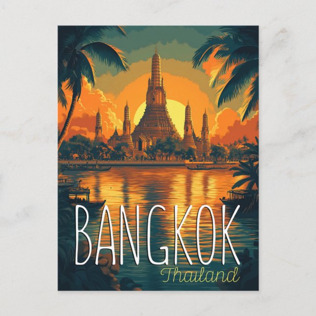 Bangkok, Wat Arun Temple Retro Travel  Postcard (Front)