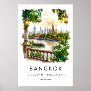 Bangkok Watercolor Poster Bangkok Travel Print