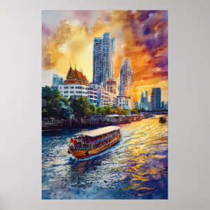 Bangkok Watercolor Poster Wall Art Bangkok Wall