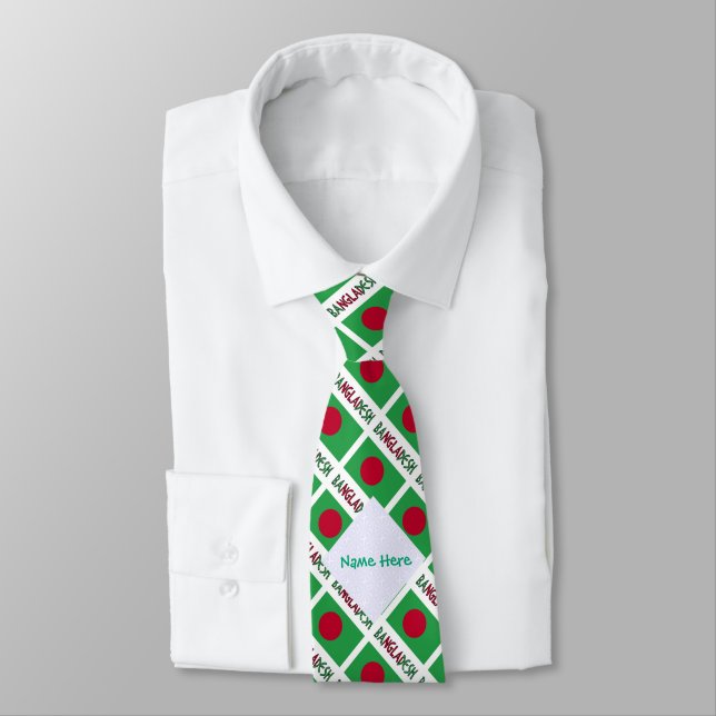 Banglades Bangladeshi Flag Tiled Green Personalise Tie (Tied)