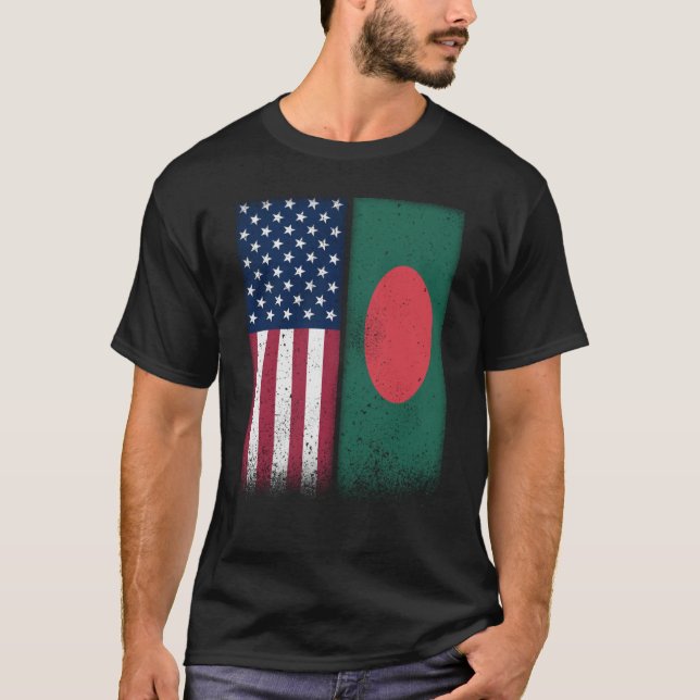 Bangladesh Bangladeshi American Flags Proud USA T-Shirt (Front)