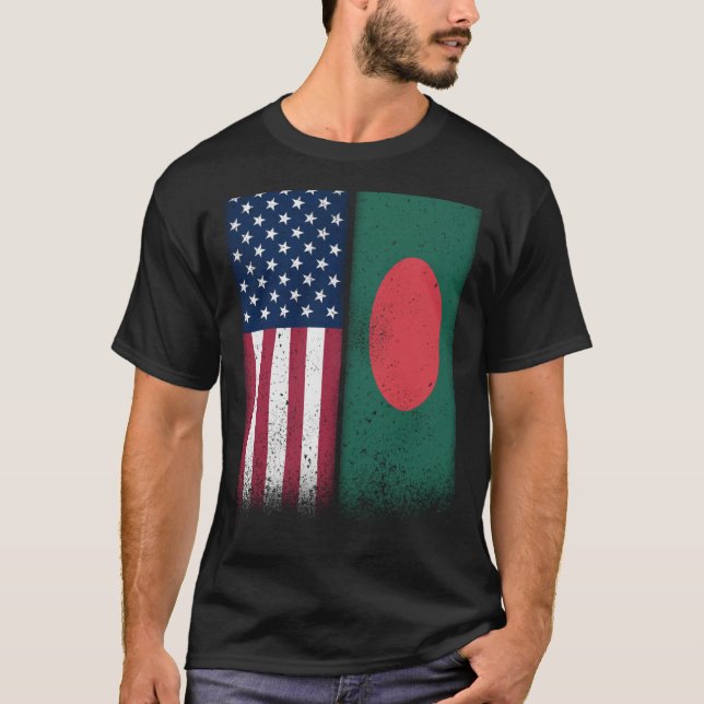 Bangladesh Bangladeshi American Flags Proud USA T-Shirt (Front)
