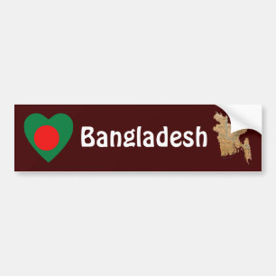 Bangladesh Flag Heart + Map Bumper Sticker
