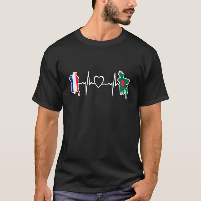 Bangladesh France Flag Bangladeshi French Heartbea T-Shirt (Front)