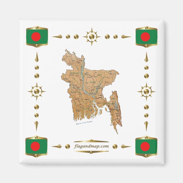 Bangladesh Map + Flags Magnet (Front)