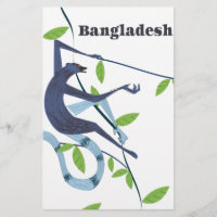 Bangladesh Monkey vintage vacation poster