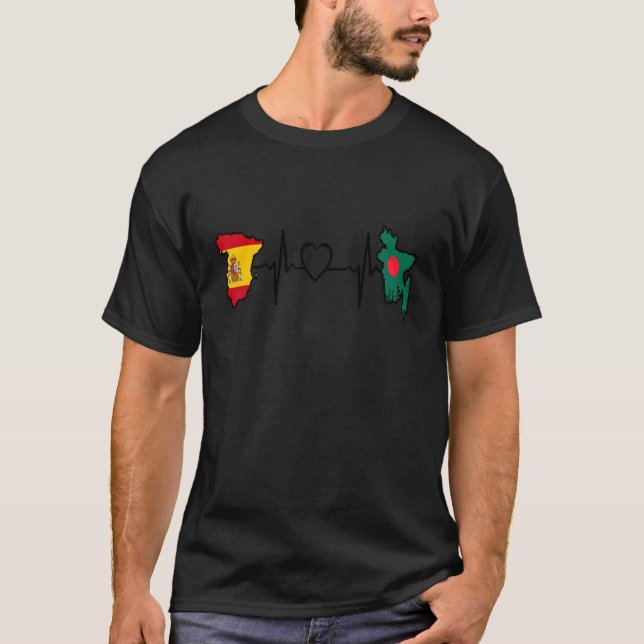 Bangladesh Spain Flag Bangladeshi Spanish Heartbea T-Shirt (Front)