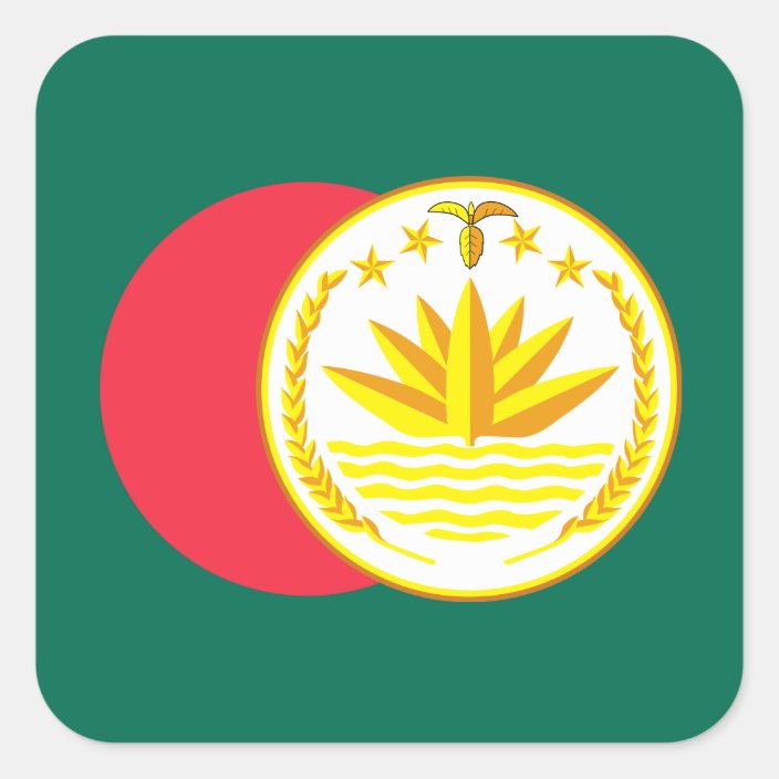 Bangladeshi Flag & National Emblem, Bangladesh Square Sticker Zazzle
