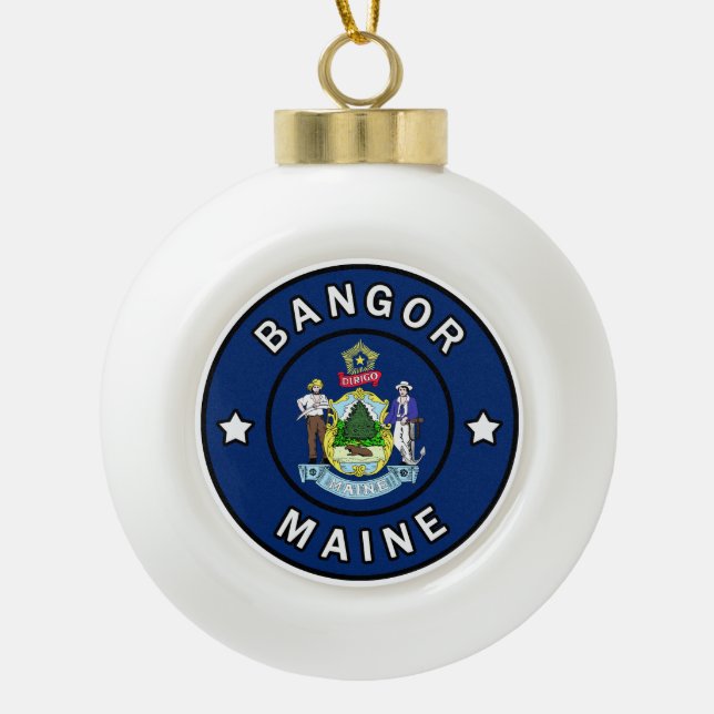 Bangor Maine Ceramic Ball Christmas Ornament (Front)