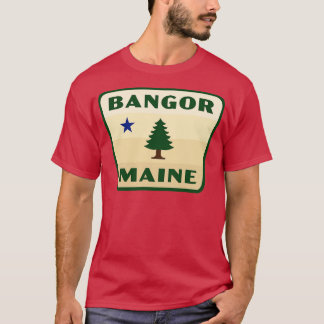 Bangor Maine Retro Pine Tree Badge Tan T-Shirt