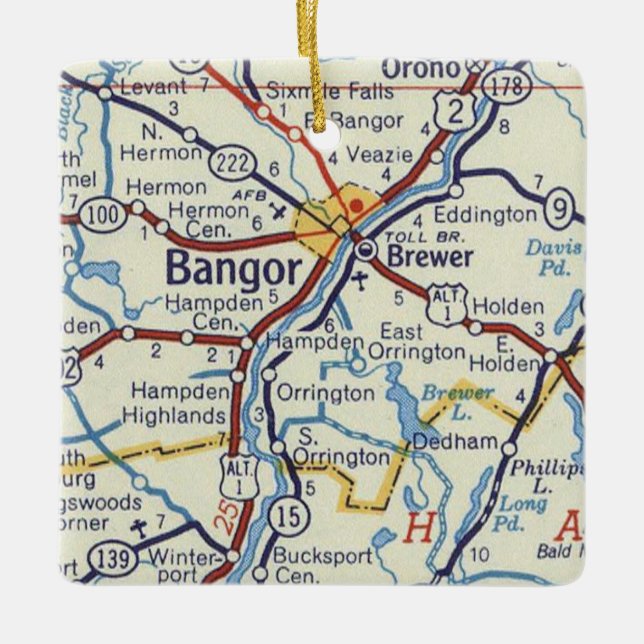 Bangor Maine Vintage Map Ceramic Ornament (Front)