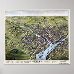 Bangor, ME Panoramic Map - 1875 Poster