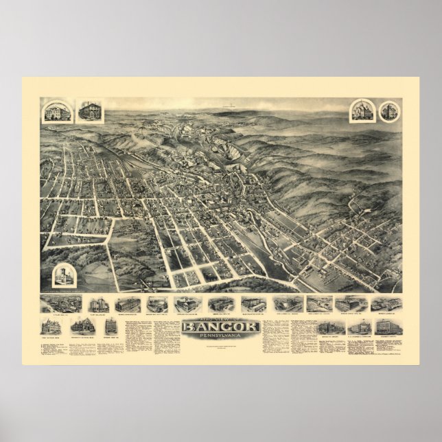 Bangor, PA Panoramic Map - 1918 Poster (Front)