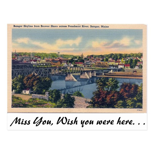 Bangor Skyline, Bangor Maine Postcard