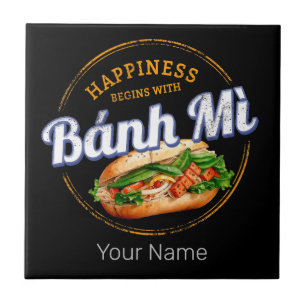 Banh Mi Street Food Baguette Vintage Vietnam Retro Tile