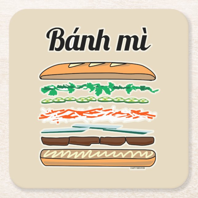 Banh Mi Vietnamese sandwich French bread baguette Square Paper Coaster (Front)