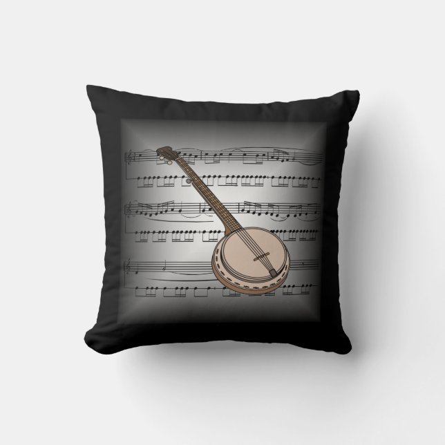 Banjo ~ 3-D Sheet Music ~ Pillow Grey/Black ~ (Front)