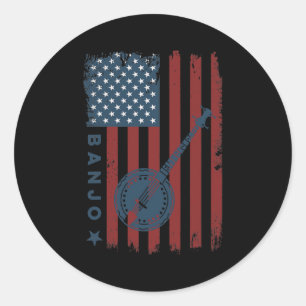 Banjo American Flag Musician Bluegrass Theater Classic Round Sticker
