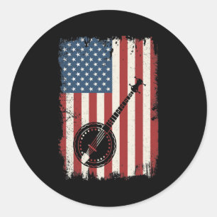 Banjo American Flag Musician Bluegrass Theatre Classic Round Sticker