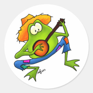 Banjo Bluegrass Frog Classic Round Sticker
