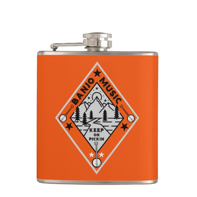 Banjo Bluegrass Music Hip Flask (Front)