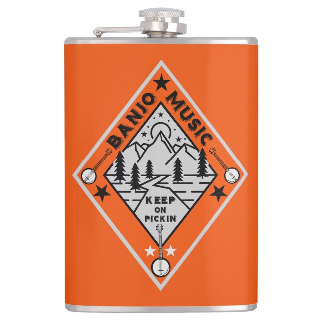 Banjo Bluegrass Music Hip Flask (Front)