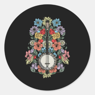 Banjo Flowers Stringed Bluegrass Folk Floral Classic Round Sticker