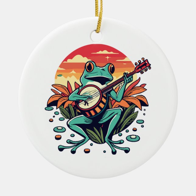 Banjo Frog Ceramic Tree Decoration (Front)