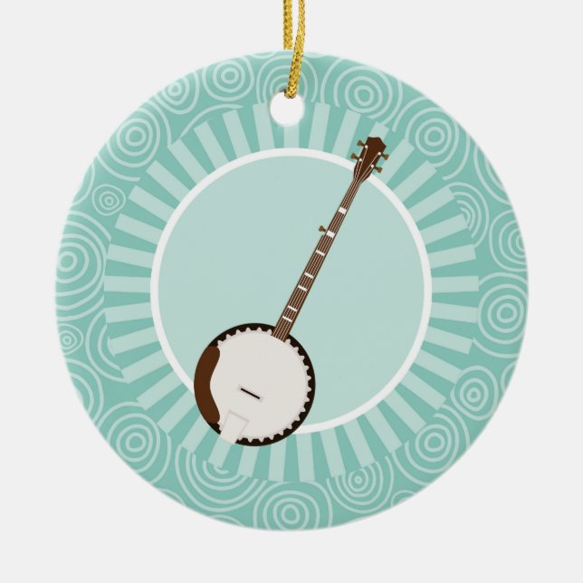 Banjo Fun Turquoise Swirl Music Ceramic Tree Decoration (Front)