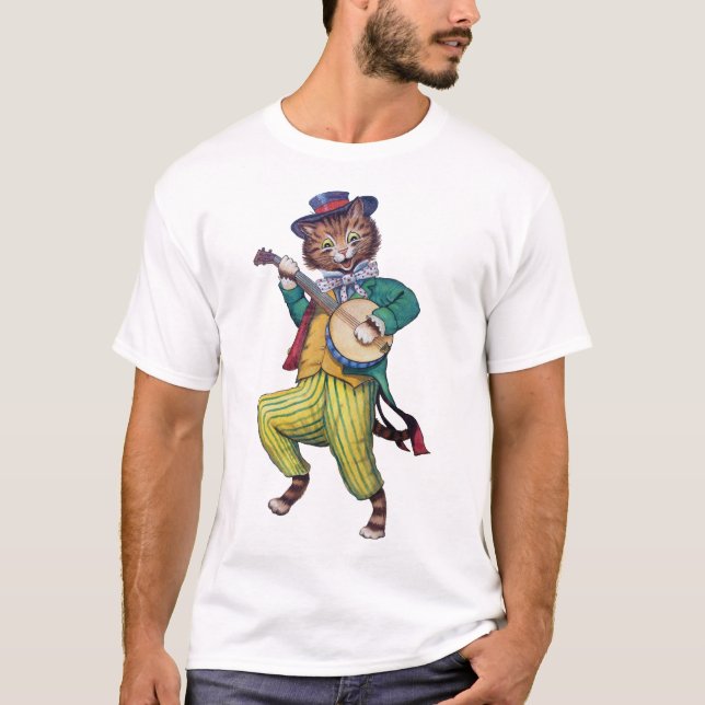 Banjo (Guitar) Player Cat, Louis Wain T-Shirt (Front)