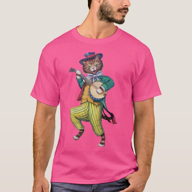 Banjo (Guitar) Player Cat, Louis Wain T-Shirt (Front)