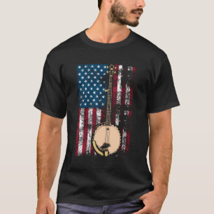 Banjo In American Flag Bluegrass Cute Fiddle Playe T-Shirt
