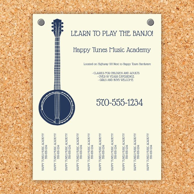 Banjo Lessons Music Teacher Tear Off Strips Flyer (Creator Uploaded)