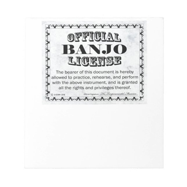 Banjo License Notepad (Front)