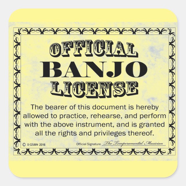 Banjo License Square Sticker (Front)