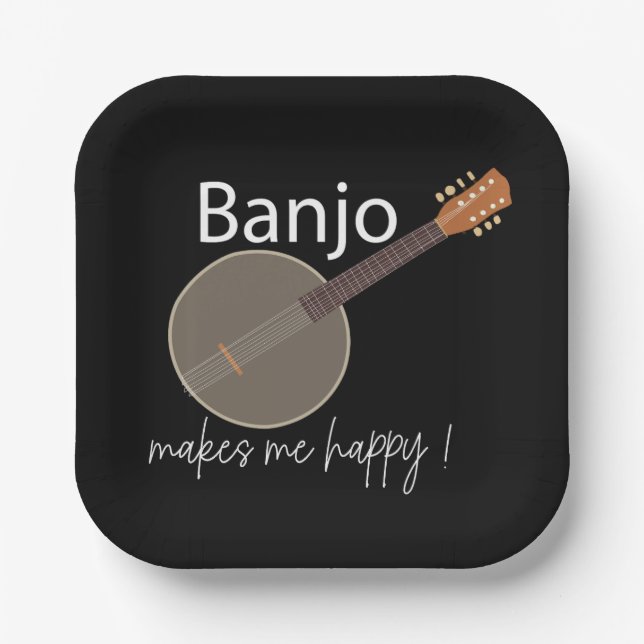 Banjo Makes Me Happy Musical Party Paper Plate (Front)
