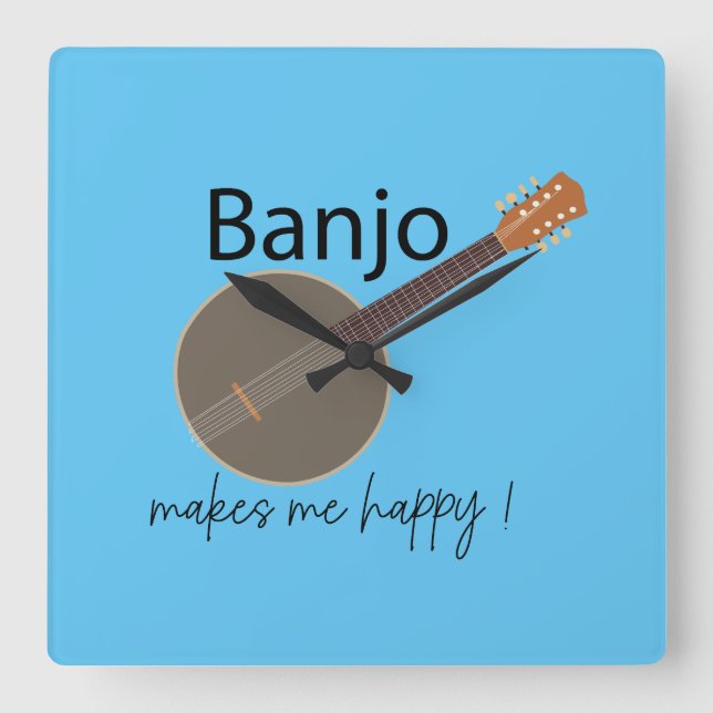 Banjo Makes Me Happy Square Wall Clock (Front)