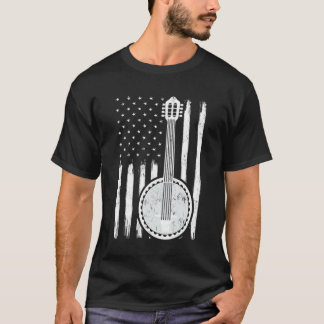 Banjo Music American Flag Banjo Guitar T-Shirt
