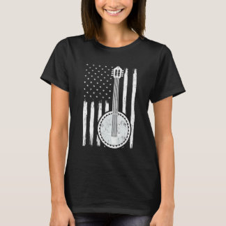 Banjo Music American Flag Banjo Guitar T-Shirt