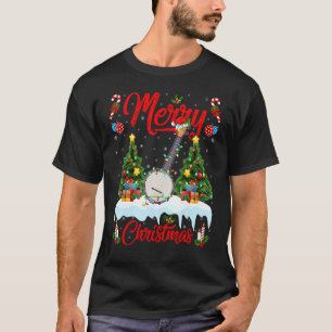 Banjo Music   Lights Xmas Tree Santa Banjo Christm T-Shirt